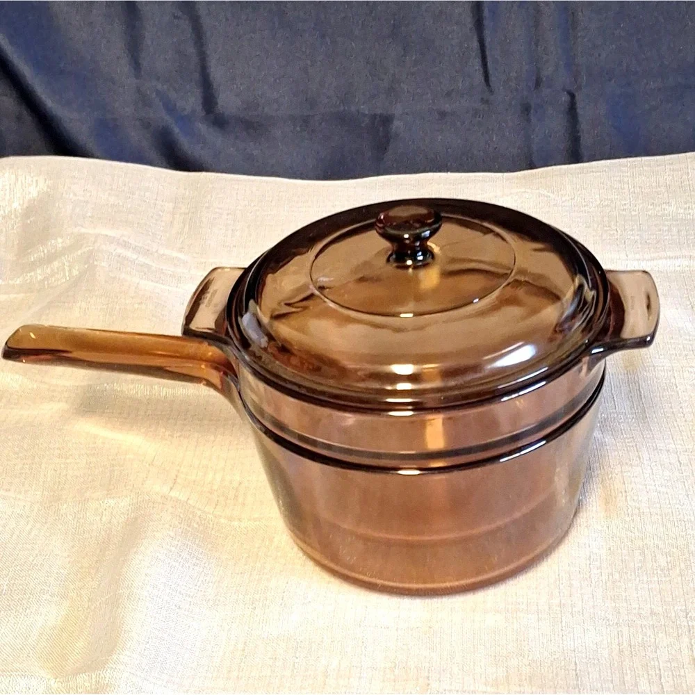 Visions Ware Corning 1.5 L Glass Double Boiler V-20-B Sauce Pan Pot Amber France